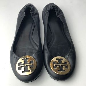 Tory Burch Reva Black Leather Ballet Flats 10